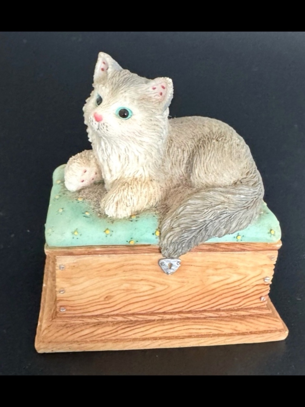 Calico Kittens Wooden Trinket Box Resin Cat Lid Enesco 2000 Hopes And Dreams 2in